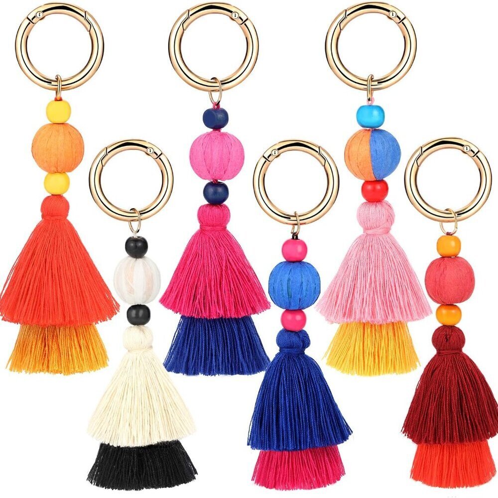 6 Pieces Handmade Bohemian Tassels Bag Key Chain Charm Handbags Pendant Key Chai
